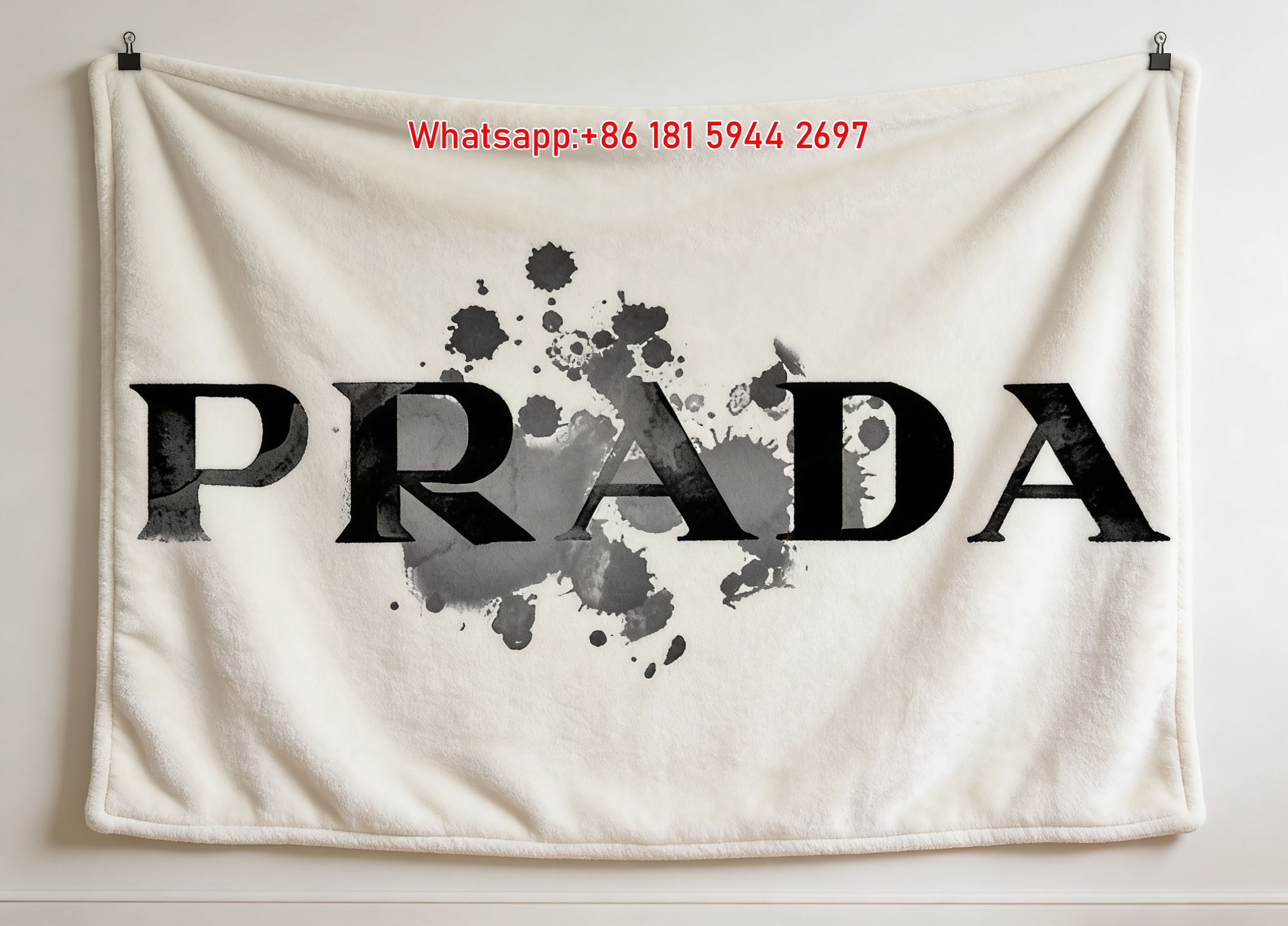 Prada Ink Splash Black Grey White Print Fleece Sofa Throw Blanket Luxury IMG_2681